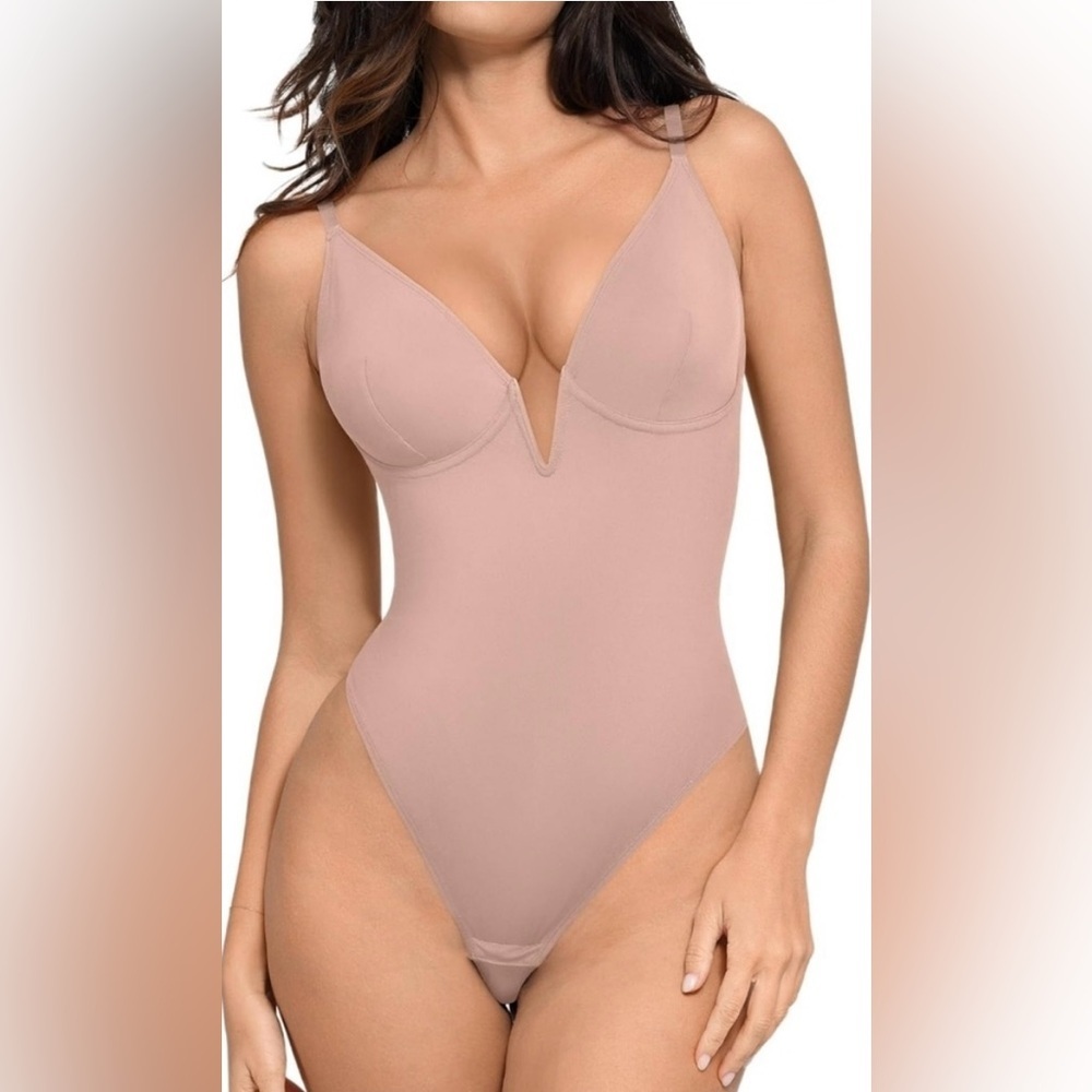 Popilush Shapewear Deep V-Neck Low Back Sculpting Thong Bodysuit